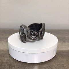 Silver-Toned Elephant Hinged Cuff Bracelet Chunky