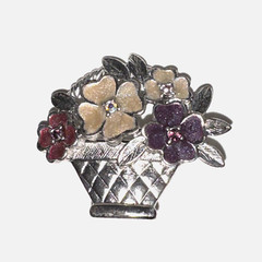 Brooch Pin Flower Basket Silver Tone Liz Claiborne Rhinestones Glitter VTG 1.5”