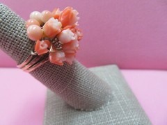 Vintage 14k Solid Yellow Gold Angel Skin Coral Cluster Ring – Size 5 – 6 Grams