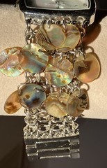 Vintage Mesh Chain And Abalone Fashion Watch Mother Of Pearl Face Quartz Works