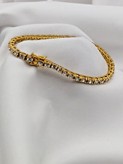 Vintage 14k Gold clad Sterling 3.00ct Crystals Tennis Bracelet 6.5″ – 9.3 grams