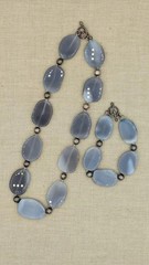 Vintage Gemstone Necklace Bracelet Set Sterling Chunky Silver Gray Agate Toggle