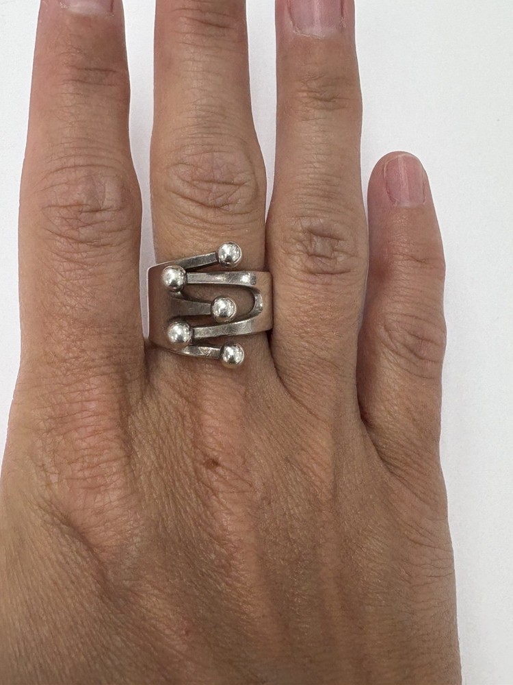 Anna Greta Eker AGE Sterling Silver Norway 5 Prong Jester Modernist Ring Size 8