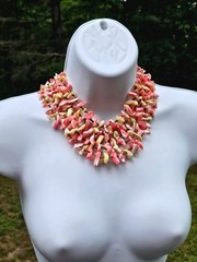 Vintage Hot Pinks Polished Shells Necklace Japan Hook Clasp Multi Strand Japan