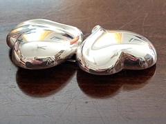 JONDELL SPAIN 925 Silver Puffy Hollow Double Love Dual Hearts Brooch Pin NEW