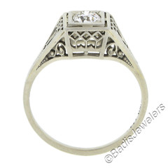 Antique Art Deco Belais 18K Gold Old European Diamond Squared Filigree Work Ring