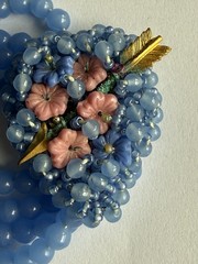 VINTAGE MIRIAM HASKELL BLUE GLASS BEAD AND SEED HEART BRACELET & PIN “AS IS”