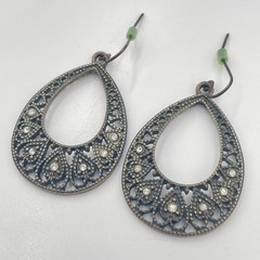 Vintage Copper & Bronze Tone Teardrop Earring Lot 3 Pair Filigree Patina Set
