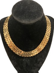 Vintage Gold Tone Honeycomb Hexagon Link Collar Choker Statement Bib Necklace