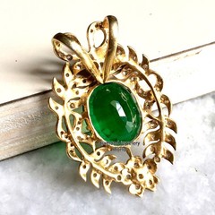 Stunning 1.35ctw Rose Antique Cut Diamond Emerald Studded Silver Vintage Pendant