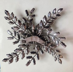 JewelCrest Brooch Blue And Clear Crystals Vintage Floral Large
