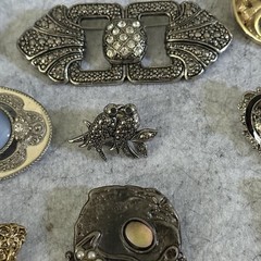 Vintage Jerusalem MOP Star Brooch 935 Silver Brooch plus 9 Brooch Costume Lot