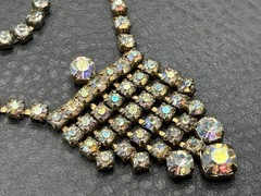Vintage AB Rhinestone Aurora Borealis Waterfall Fringe Lavalier Necklace Choker
