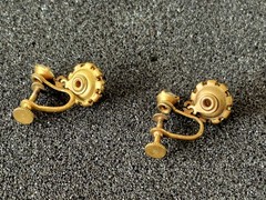 Vargas Faux Fire Opal Earrings Gold Plated Rhinestone Screwback Vintage 50s