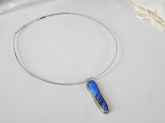 Vintage Sterling Silver 925 Modernist Glass Slide Choker Necklace 17″
