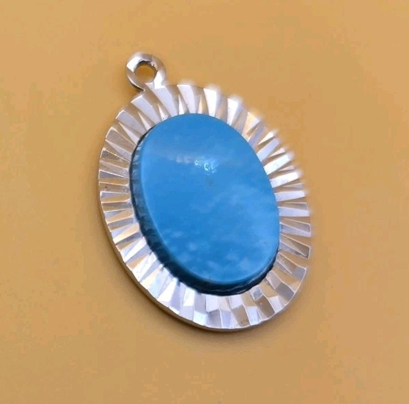 Vintage Walter C Hayward Sterling Silver Oval Sunburst Turquoise Pendant 1 1/8″
