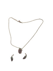 Vintage Jewelry Purple And Green Crystal Grape Cluster Necklace & Earrings Set