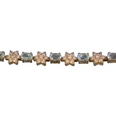 925 Sterling Silver Blue Topaz Opalite CZ Floral Tennis Bracelet Vintage 7.5”