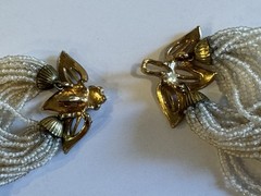 Vintage Multi-Strand Seed Bead Necklace Floral Clasp Clip-On Earring Set