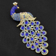 Vintage Style Peacock Bird Blue Rhinestone Crystal Cyan Bird Brooch Pin Pendant