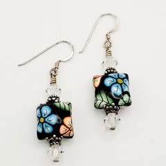 Polymer Clay Puffed Pillow Mold Colorful Floral 925 Silver Hook Pierced Earrings