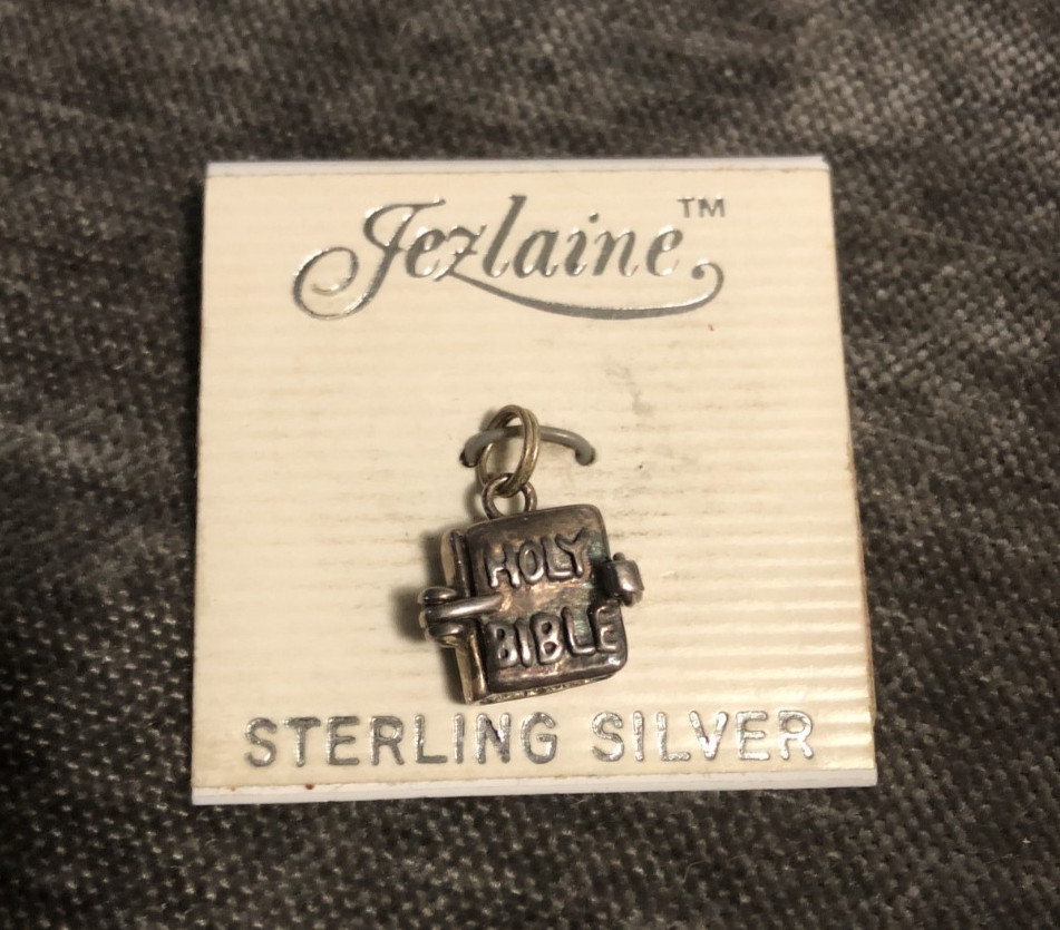 Vintage Jezlaine Holy bible charm book pendant sterling silver