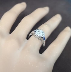 0.65ct Vintage filigree ring old mine cut Diamond belais 18k white gold