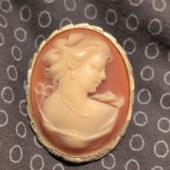Oval Cameo Portrait Brooch Pin Gold Tone Frame Pink & Ivory, Beauty Theme