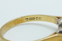 VINTAGE ENGLISH 18K GOLD NATURAL SAPPHIRE & DIAMOND 3 STONE TRILOGY RING c1980