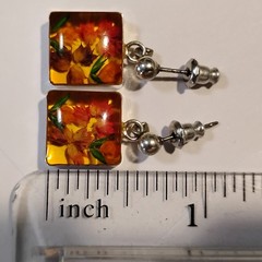 925 Sterling Silver Pressed Flower Dangle Earrings Real Dried Botanical Square