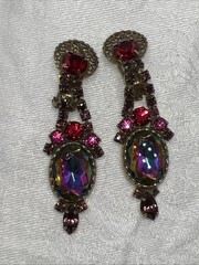 VTG Juliana D&E Heliotrope Watermelon Demi Parure Brooch Clip Earrings