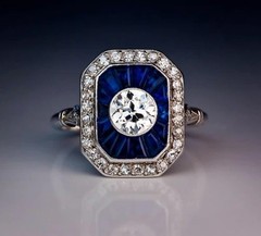 3.1Ct Art Deco Style Lab Created Diamond & Sapphire Anniversary 925 Silver Ring