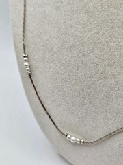 VINTAGE Dainty Silver Tone Faux Pearl Station Strand Necklace Korea
