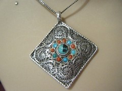 Vtg Necklace Pendant Tibet Amulet Sterling silver Filigree marks “Nepal .925”