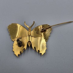 Damascene Butterfly Brooch Pin Spain Gold & Silver Tone Black Enamel 1.75″ READ