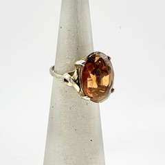 Vintage Cocktail Ring Faux Topaz Faceted Glass Brown Oval Stone Boho Chic Sz 6.5