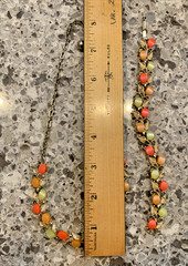 Vtg Thermoset Necklace Bracelet Earring Set Sherbet Melon Lucite Stone Gold Leaf