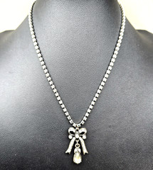 Vintage Rhinestone Necklace Lot Art Deco Style Bow Drop Pendant 14 Inch
