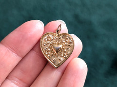 Vintage AVON LITTLE ORPHAN ANNIE I Love You Gold Tone Heart Pendant Reversible