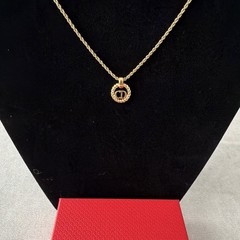 Vintage Christian Dior Gold Tone CD Logo Twisted Rope Pendant Necklace 16-18 In