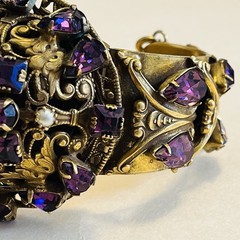 Sandor Amethyst Marquise Rhinestone & Pearls Ornate Sprung & Hinged Bracelet