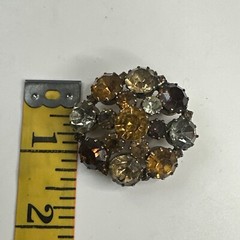 KARU ARKE Inc. Brown Rhinestone Brooch Dome Design Signed Vintage Jewelry