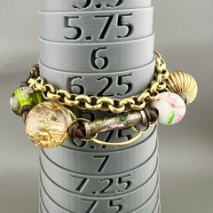 Vintage Chunky Bracelet Art Glass Wedding Cake Multi Chain Leather Gold Tone 6.5