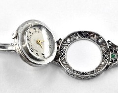 Important Deco Black, Starr & Frost Platinum Diamond Emerald Bracelet Wristwatch