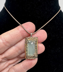 Vintage 925 Silver And Gold Necklace With Green Stone Delicate And Special.