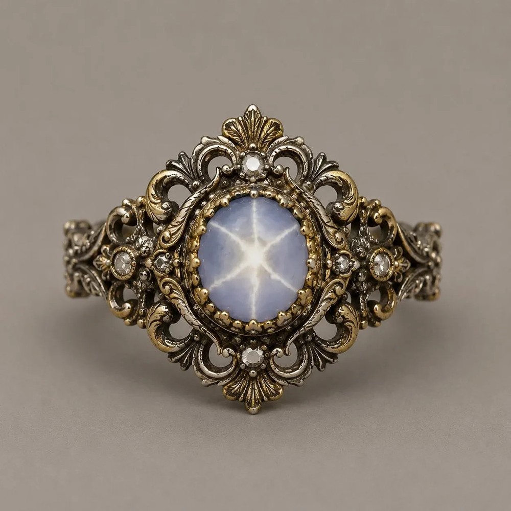 Vintage Star Sapphire Ring 925 Sterling Silver Antique Filigree Gift