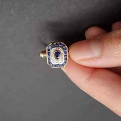 Art Deco Vintage Style Oval Lab Created Sapphire 14K Gold Finish Engagement Ring