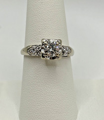 VINTAGE MID CENTURY 1940’S 1950’S NATURAL DIAMOND RING 14K SOLID WHITE GOLD
