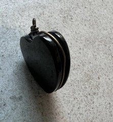 Antique Victorian Whitby Jet Inset Pyrite Puffy 3-D HEART Charm Pendant Fob H5