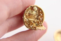 Nolan Miller Gold Tone Pink Crystals Clip Earrings Adjustable Tension, High End